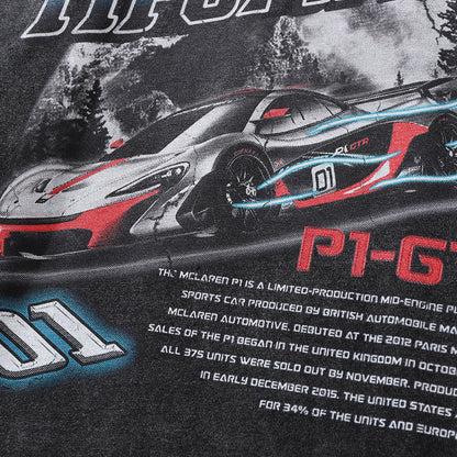 Men Long Sleeve T Shirt Super Race Car Pattern Distressed