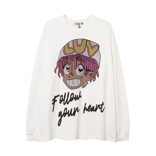 Men Long Sleeve T Shirt Cute Cartoon Anime Printed Loose