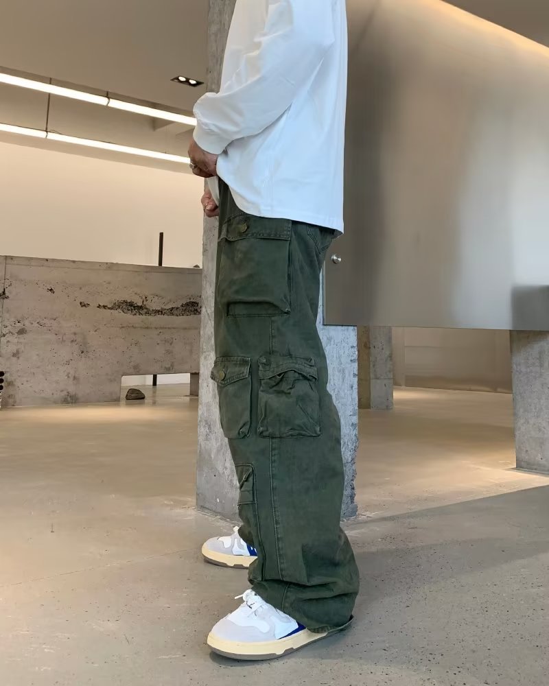 Men Cargo Pants Retro Classic Loose Straight Cargo Pants Men's and Women's Pants