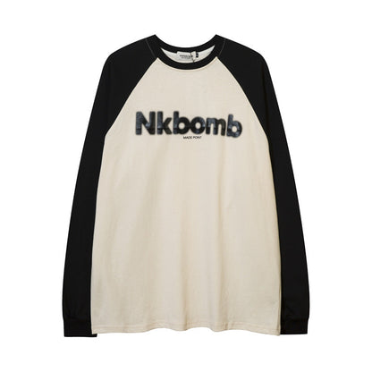 Men Long Sleeve T Shirt Letters Printed Bottoming Shirt Loose