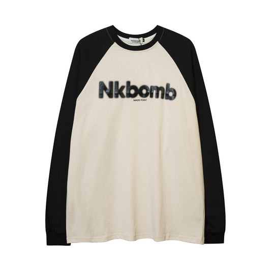 Men Long Sleeve T Shirt Letters Printed Bottoming Shirt Loose