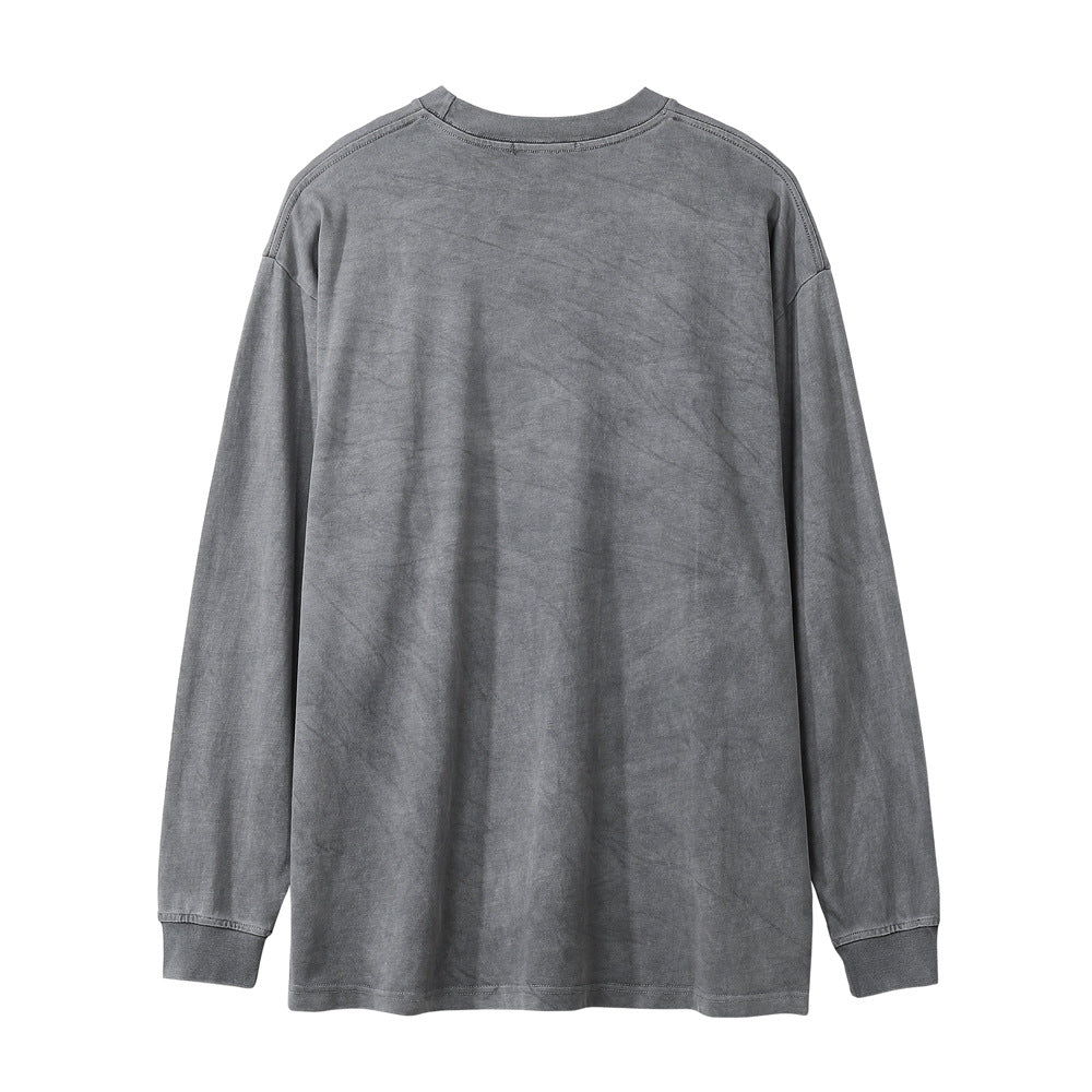 Men Long Sleeve T Shirt Heavy Cotton Distressed Loose