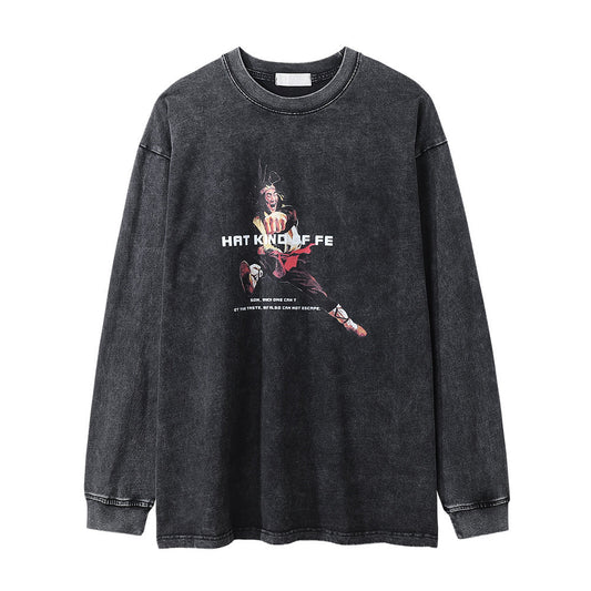 Men Long Sleeve T Shirt Journey to the West Monk Print Distressed