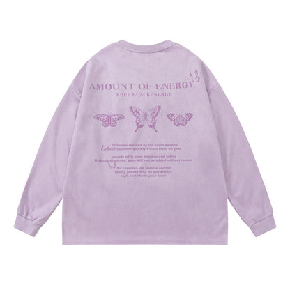 Men Long Sleeve T Shirt Butterfly Print