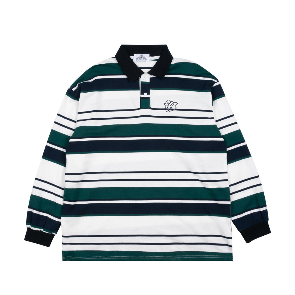 Men Long Sleeve T Shirt Striped Polo Shirt Loose