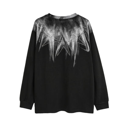 Men Long Sleeve T Shirt Pure Cotton Inkjet Hot Drilling Five-Pointed Star