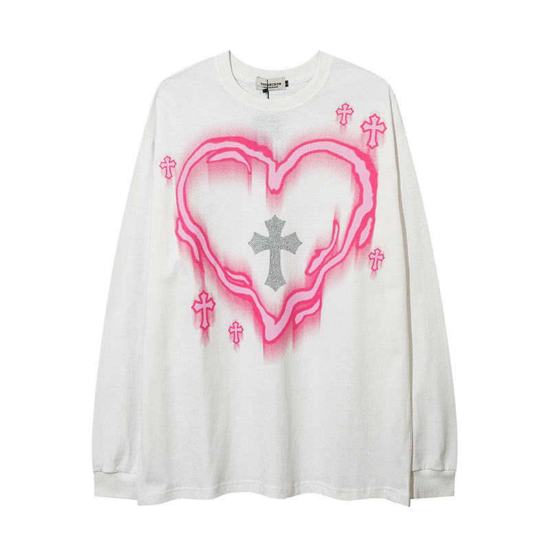 Men Long Sleeve T Shirt Love Cross Printed Niche T-shirt