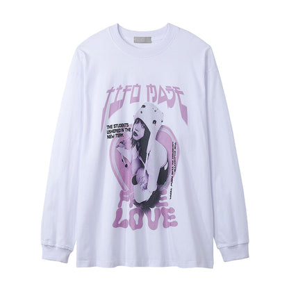 Men Long Sleeve T Shirt Portrait Heart Shape Printed Anime round