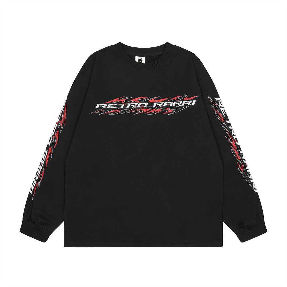 Men Long Sleeve T Shirt Flame Print Cotton Leisure Sports Racing