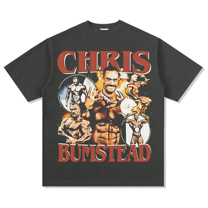 Men Vintage Boxer T-Shirts Chris Bumstead Printed Short Sleeve T-Shirt Vintage Washed Loose