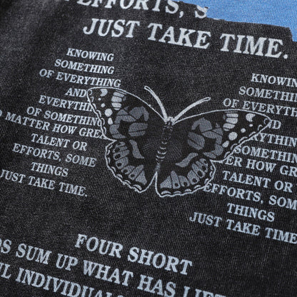 Men Long Sleeve T Shirt Vintage Rock Butterfly Print Hip Hop Distressed