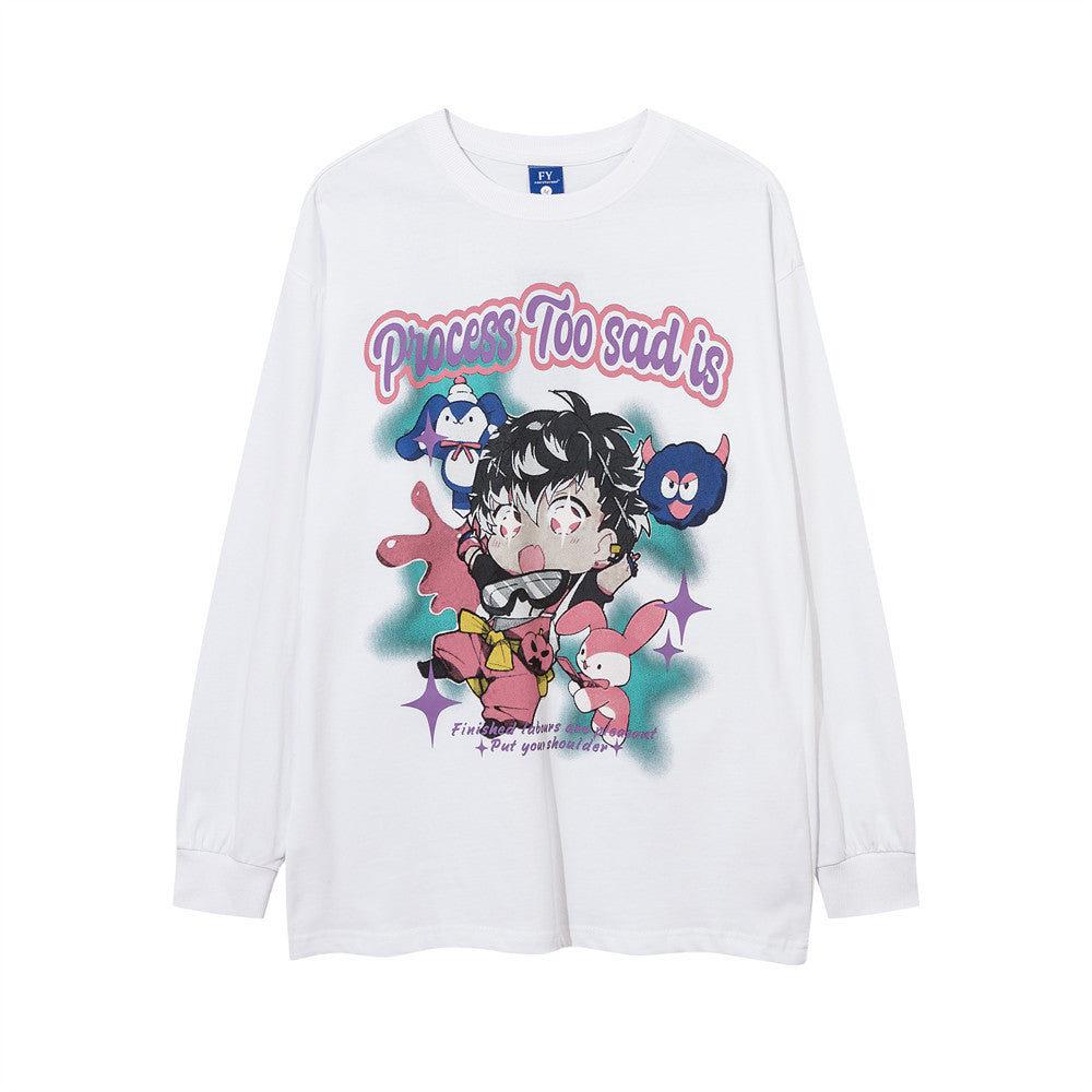 Men Long Sleeve T Shirt Cartoon Anime Print Cute Inner Wear