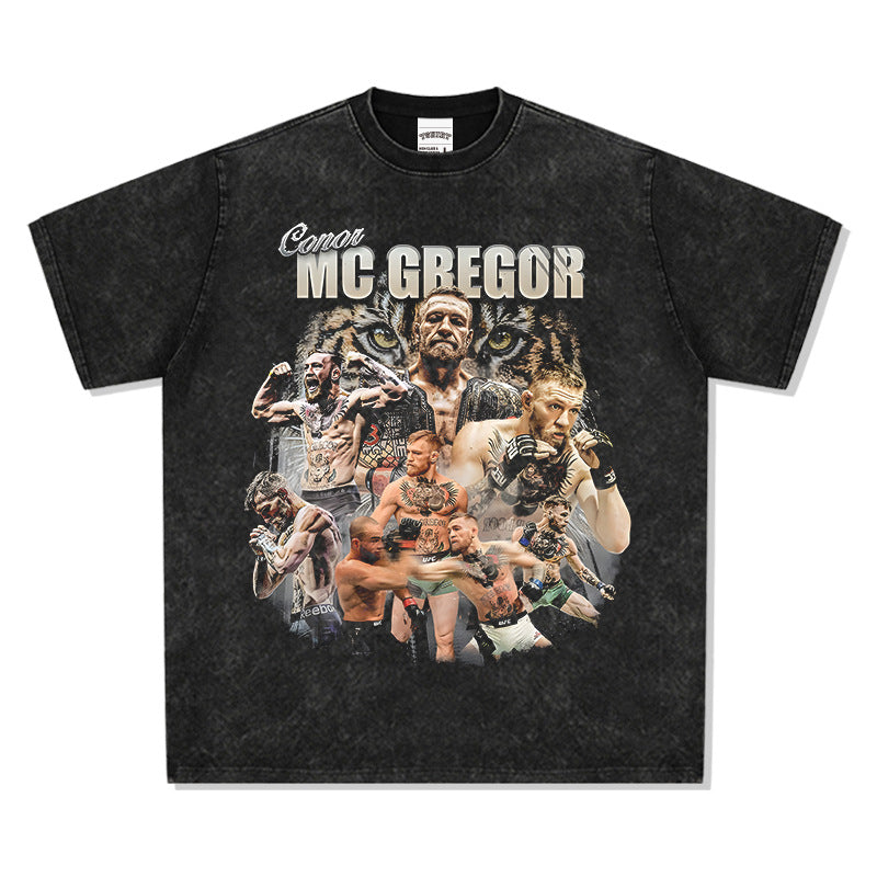 Men Vintage Boxer T-Shirts American Vintage McGregor Printed Short Sleeve T-Shirt Washed Cotton Top