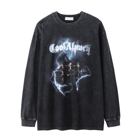 Men Long Sleeve T Shirt Film Character Print Loose Distressed