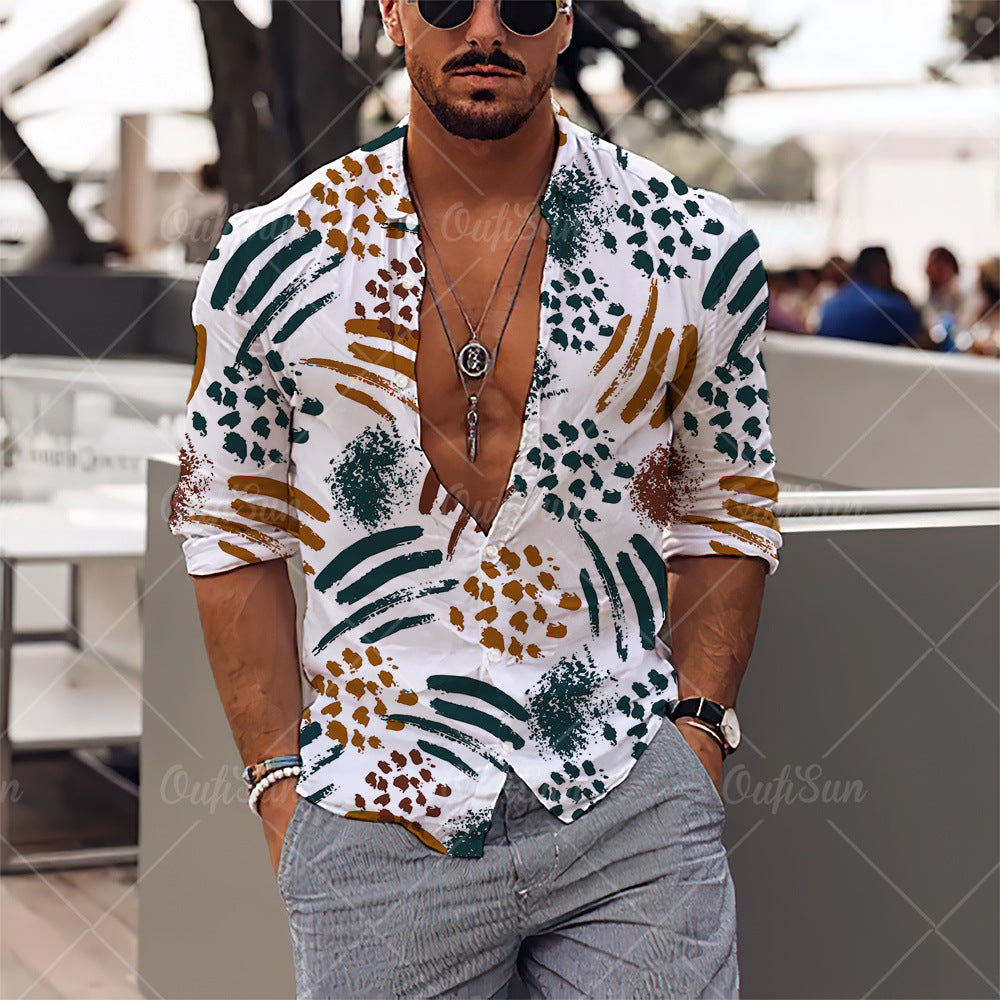 Men Beach Leisure T Shirts Men's Spring and Autumn Wear Casual Shirt Men Long Sleeve