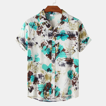 Men Beach Leisure T Shirts Summer Casual Beach Holiday Floral Print