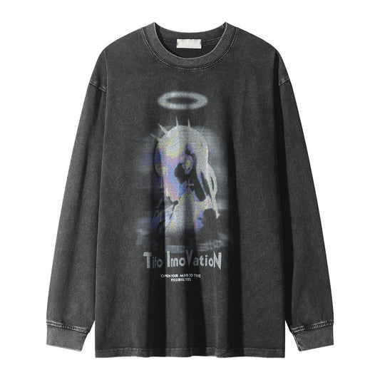 Men Long Sleeve T Shirt Special-Shaped Printing Distressed