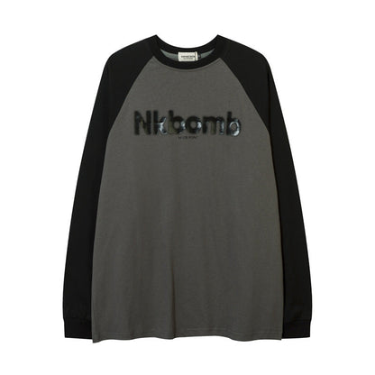 Men Long Sleeve T Shirt Letters Printed Bottoming Shirt Loose