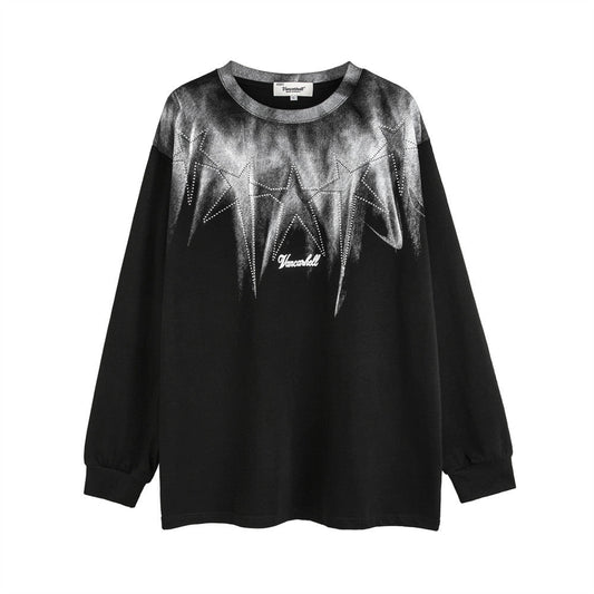 Men Long Sleeve T Shirt Pure Cotton Inkjet Hot Drilling Five-Pointed Star