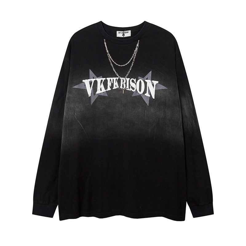 Men Long Sleeve T Shirt Inkjet Printing Stylish Chain Decoration