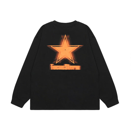 Men Long Sleeve T Shirt Five-Pointed Star Printed round Neck Base T-shirt Cotton Long Sleeve