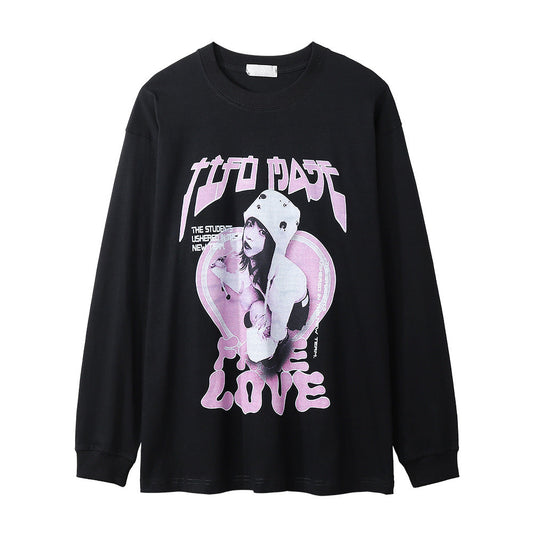 Men Long Sleeve T Shirt Portrait Heart Shape Printed Anime round