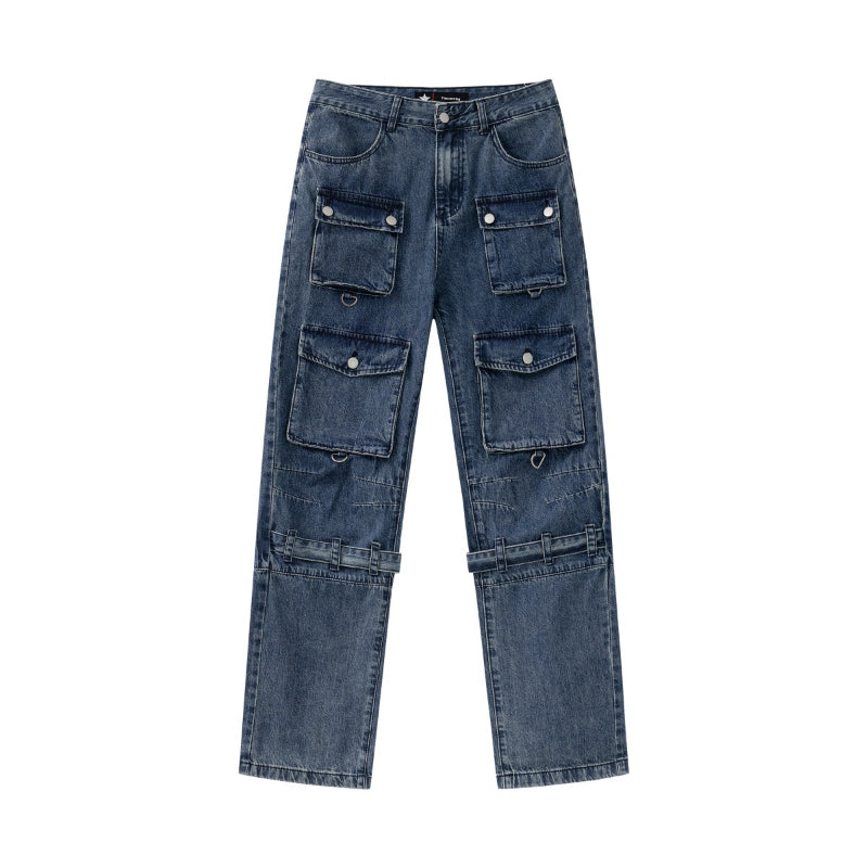 Men Cargo Pants Retro Classic Denim Overalls